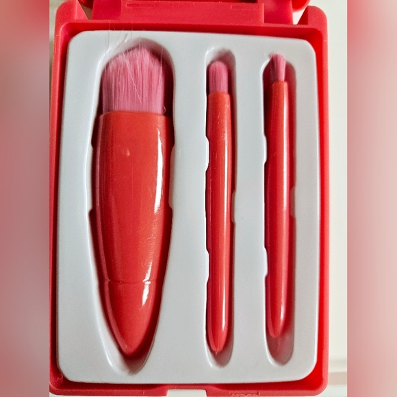 NWT COMPACT TRAVEL MAKEUP BRUSH SET: 3 BRUSHES + HARD SHELL CASE! - Picture 2 of 7